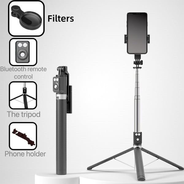BrightCapture – Selfie Stick & Tripod Combo – Black / No Fill Light+Filter