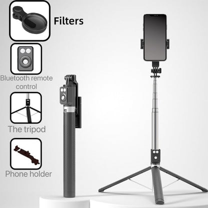 BrightCapture – Selfie Stick & Tripod Combo – Black / No Fill Light+Filter