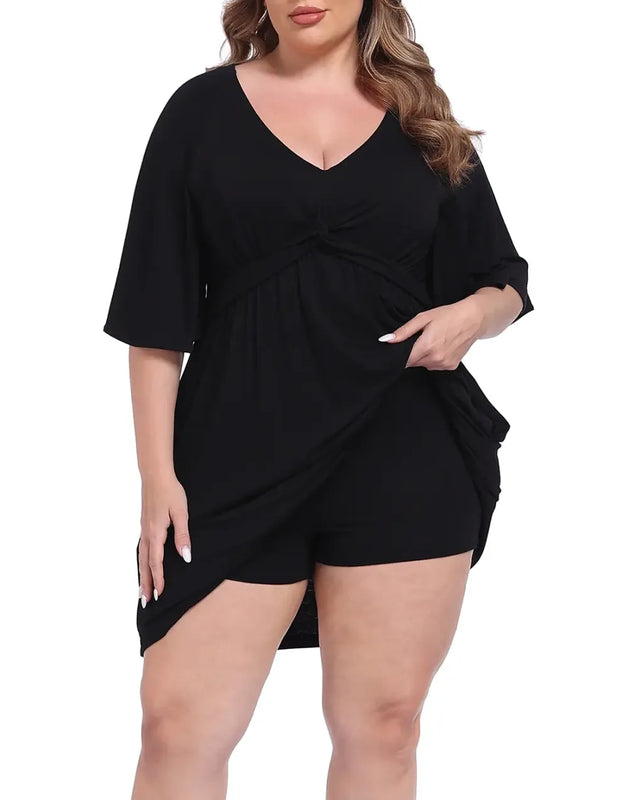 CurvaBelle – Plus Size Romper Dress – Black / XS