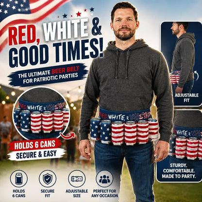 DrinkMate – Adjustable 6-Can Beverage Holster Belt – MAKE AMERICA DRUNK AGAIN