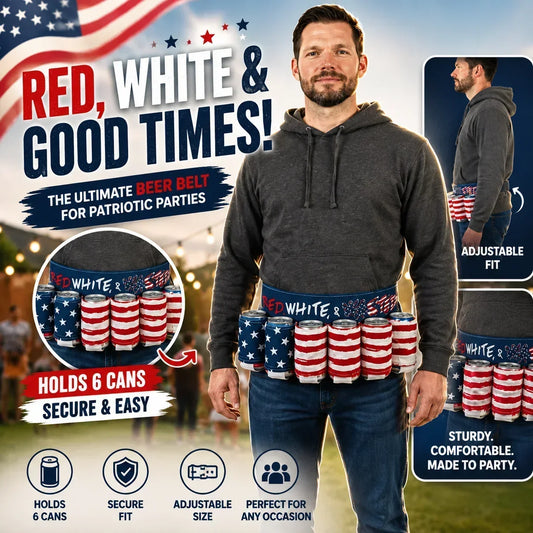 DrinkMate – Adjustable 6-Can Beverage Holster Belt – MAKE AMERICA DRUNK AGAIN