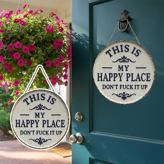 RusticNest – Vintage Happy Place Metal Wall Decor Sign – S(8")