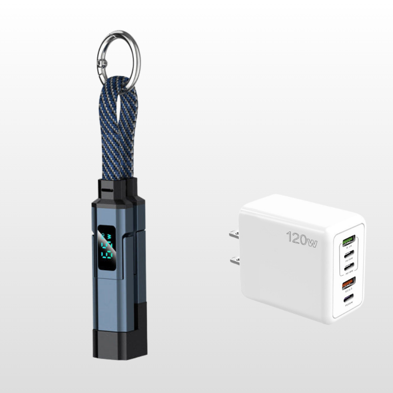 VoltFlex – Digital Display Fast Charge Cable – Blue / 1 Piece / 4-in-1 Charging Cable with Digital Display + Multi-Port Fast Charger