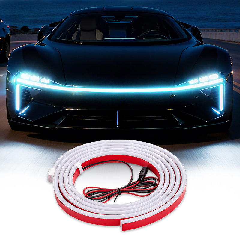GlowRunner – Dynamic LED Hood Strip – 150 cm/50.1 inches (applicable to general vehicles) / Ice blue (dynamic scanning version)