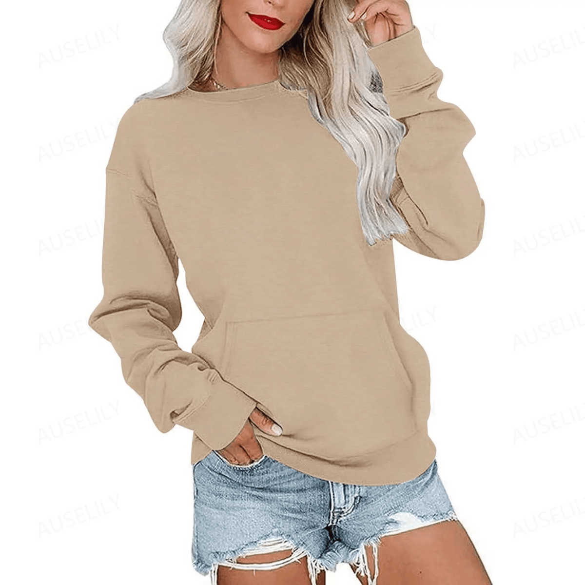 CozyCore – Women’s Crewneck Hoodless Sweatshirt – Apricot / S