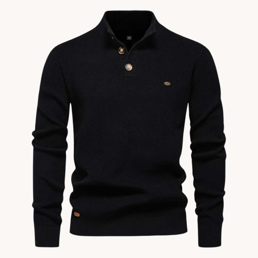 Ashton Button Mockneck Sweater – Black / S