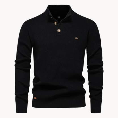 Ashton Button Mockneck Sweater – Black / S