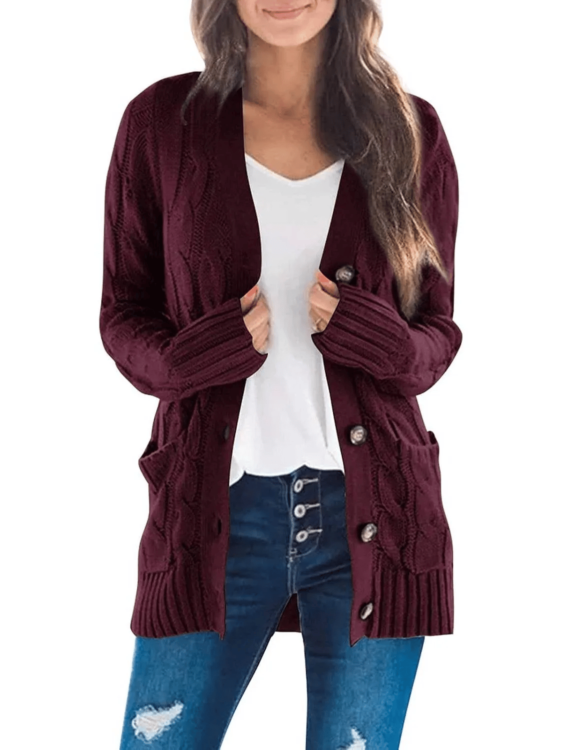AutumnGrace - Classic Cardigan – Burgundy / S