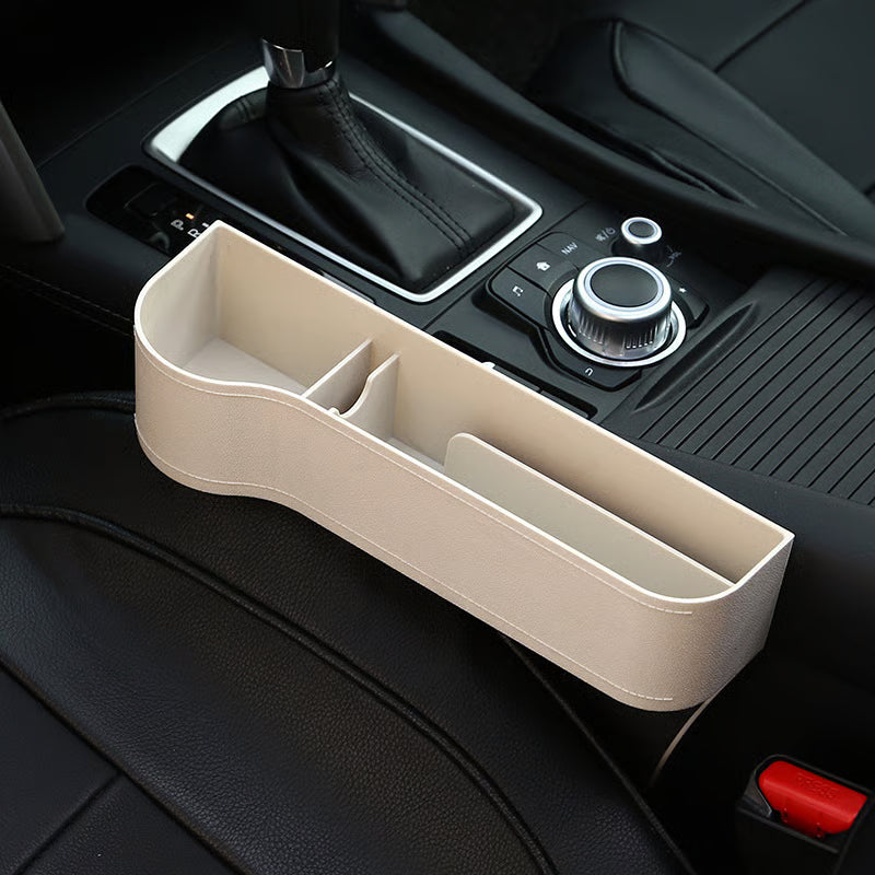 DriveMate – Multi Pocket Leather Car Seat Storage Organizer – Beige / Left Seat / ABS