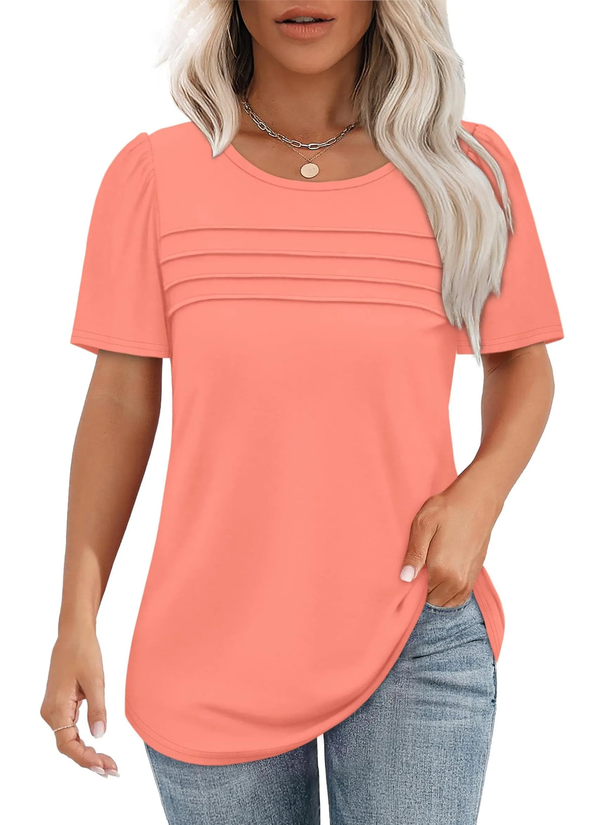 AirSilk – Lightweight Pleated Fashion Tee – Coral / S