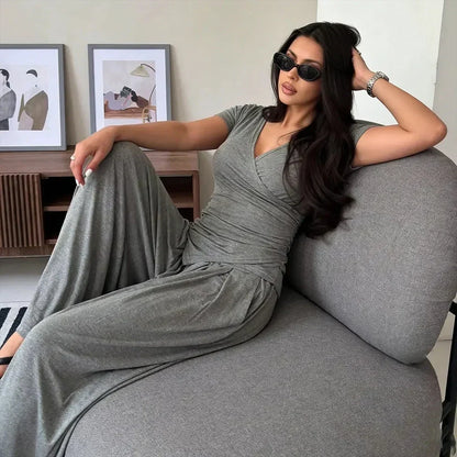 MaisonLuxe – Sophisticated Wrap Top & Wide Leg Pants Set – image 4