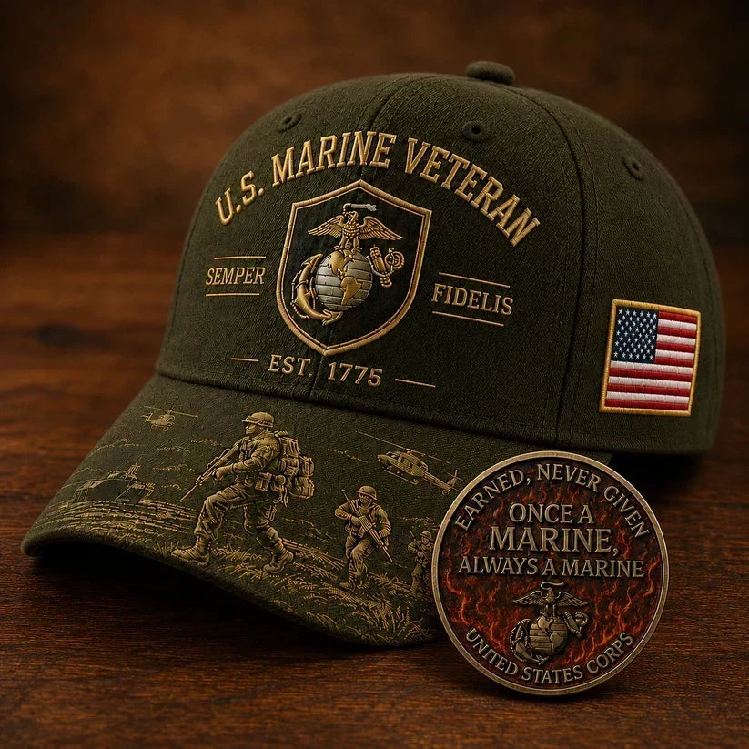 PatriotCrest – faithful Marine Legacy Cap – Green / One Size Fits Most(Adjustable) / Free Honor Coin With Every Cap Purchase