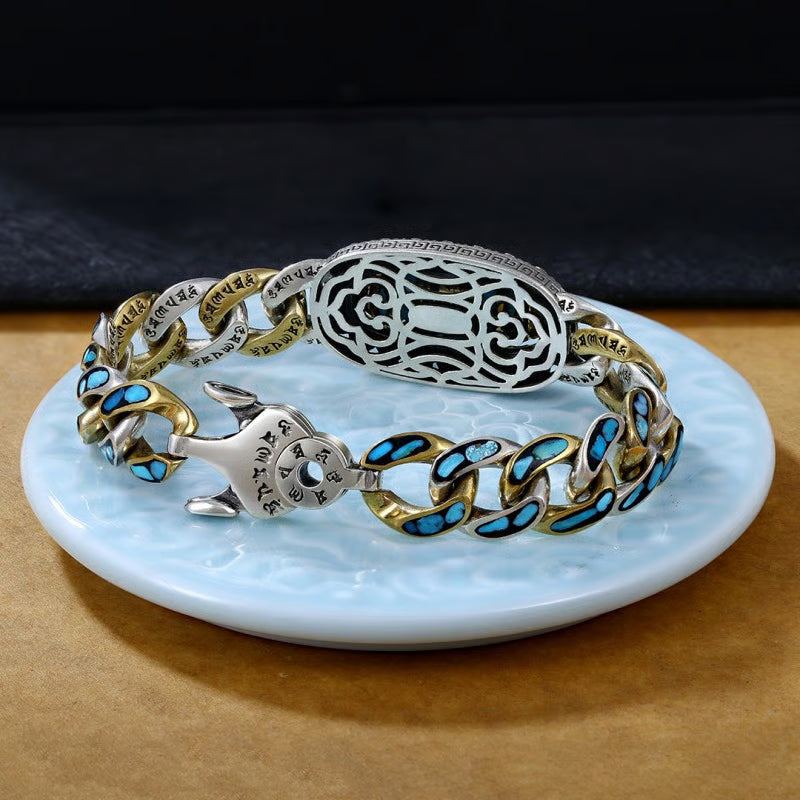 ZenAura – Turquoise Mantra Dzi Bead Bracelet – 22cm (8.7 inch)