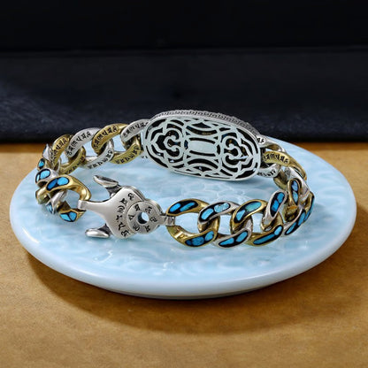 ZenAura – Turquoise Mantra Dzi Bead Bracelet – 22cm (8.7 inch)