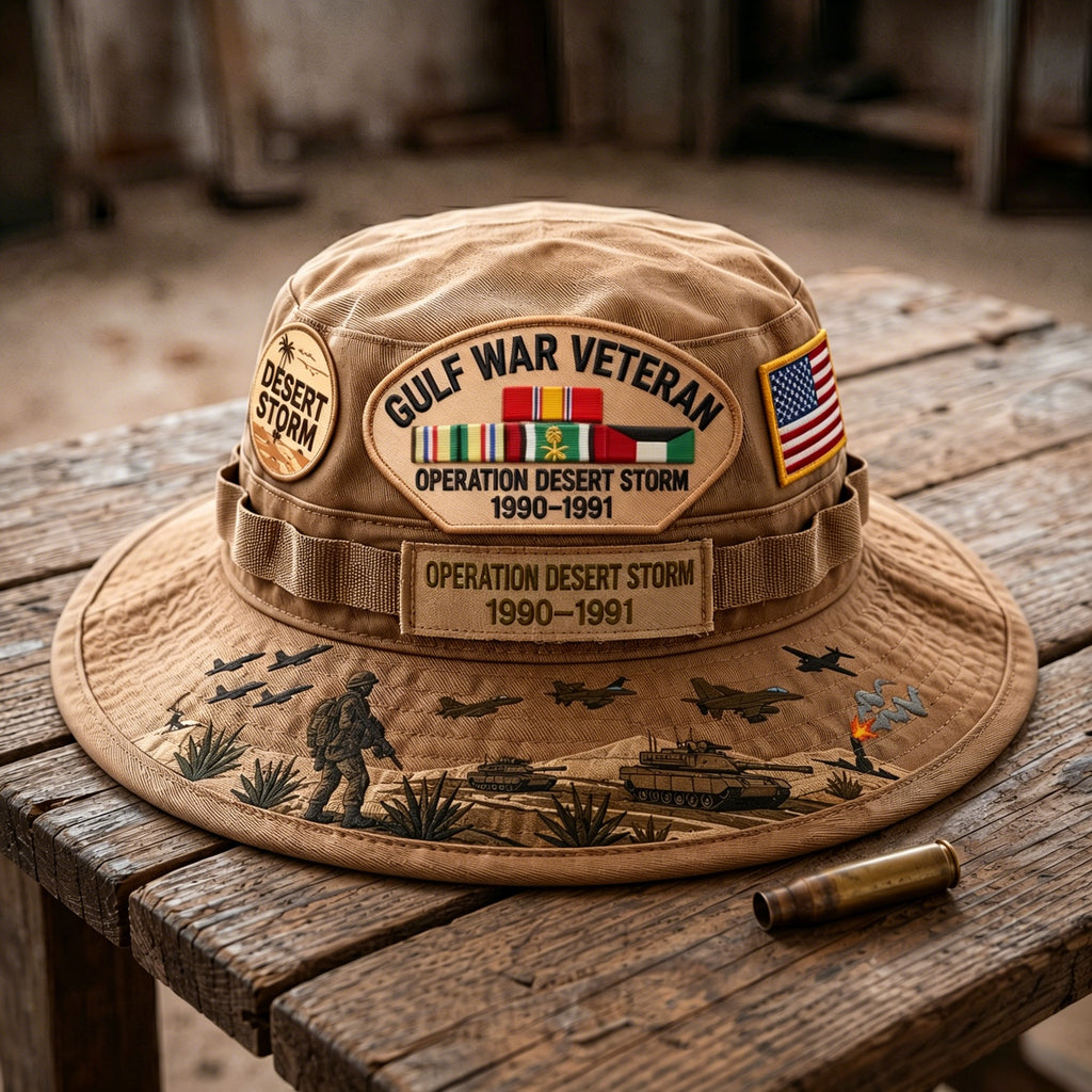 StormHonor – Gulf War Veteran Tribute Boonie Hat – Brown / One Size Fits Most (Circumference 21 5/8"- Circumference 24 1/8")