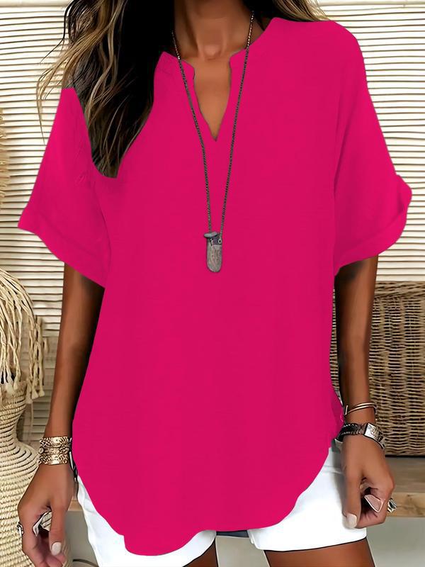 GraceFit – Elegant Comfort Blouse – Deep Pink / S（4-6）