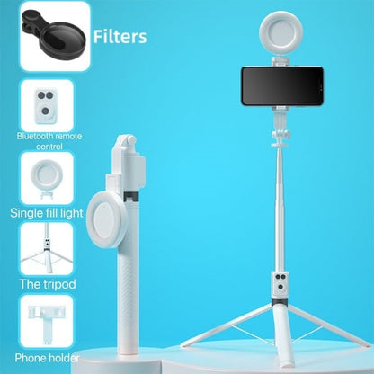 BrightCapture – Selfie Stick & Tripod Combo – White / Single Fill Light+Filter