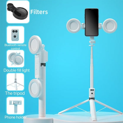 BrightCapture – Selfie Stick & Tripod Combo – White / Double Fill Lights+Filter