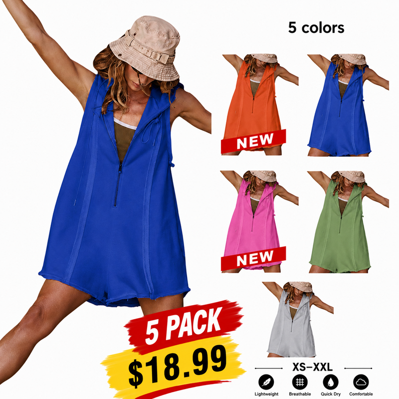ActiveEase – Half-Zip Hooded Summer Romper – 10 PACK $25.99 / XS