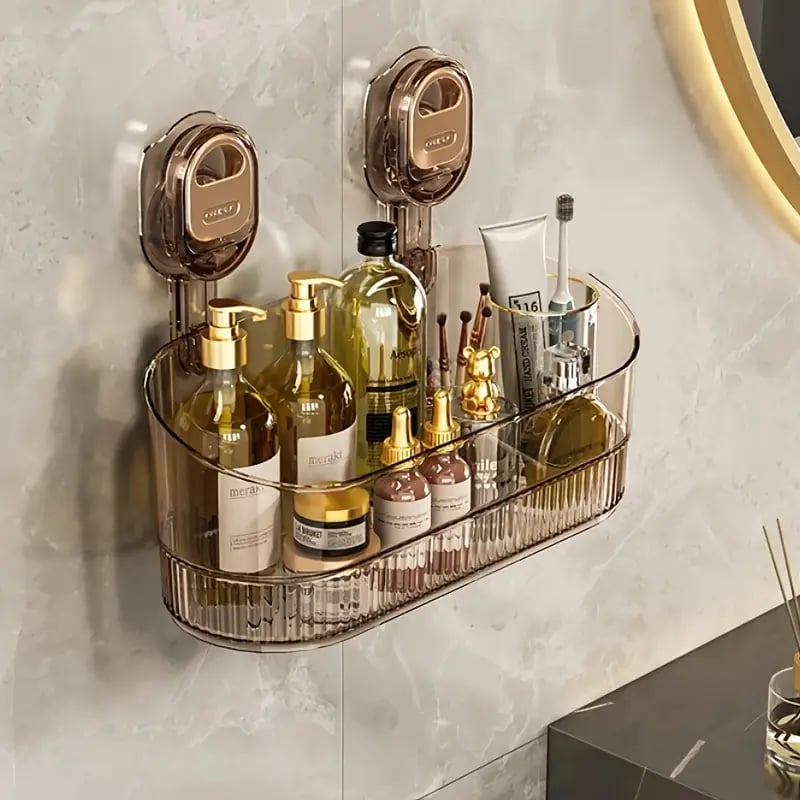 No-Drill Bathroom Suction Storage Box – Large Capacity & Strong Load-Bearing – Gold / Buy 1