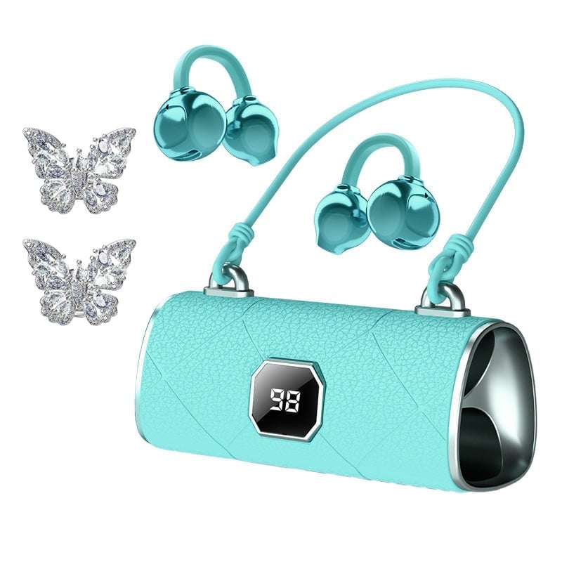 AuraClip – Fashion Clip-On Headphones Secure Fit – headphones+butterfly accessories / blue