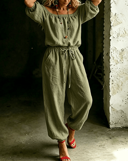 LuxeSilhouette – Off-Shoulder Tie Waist Jumpsuit – image 24
