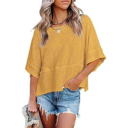 PureEase – Oversized Crewneck Comfort Summer Top – Yellow / S