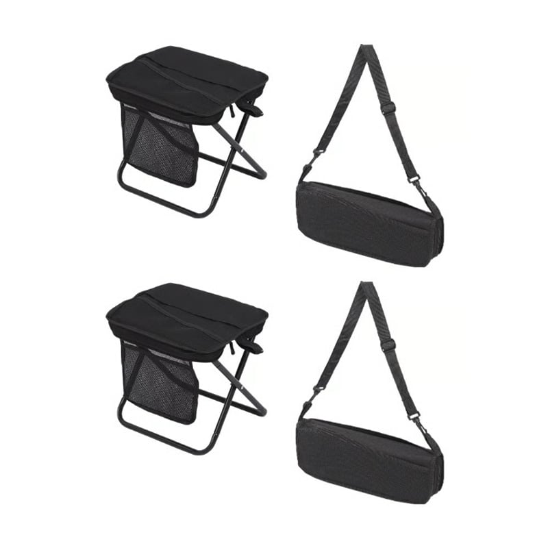 CarrySit – Travel Folding Stool – Black / 2 x With Mesh Bag (Large 13 × 10.6 × 12.2 in)