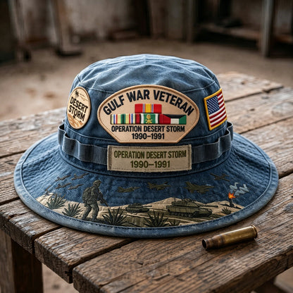 StormHonor – Gulf War Veteran Tribute Boonie Hat – Vintage Blue / One Size Fits Most (Circumference 21 5/8"- Circumference 24 1/8")