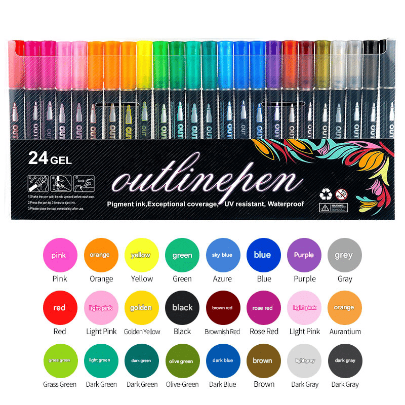 GlowStroke – Double Line Outline Marker Pens – 24 Counts