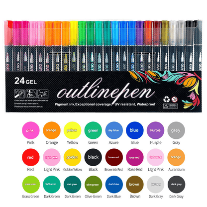 GlowStroke – Double Line Outline Marker Pens – 24 Counts