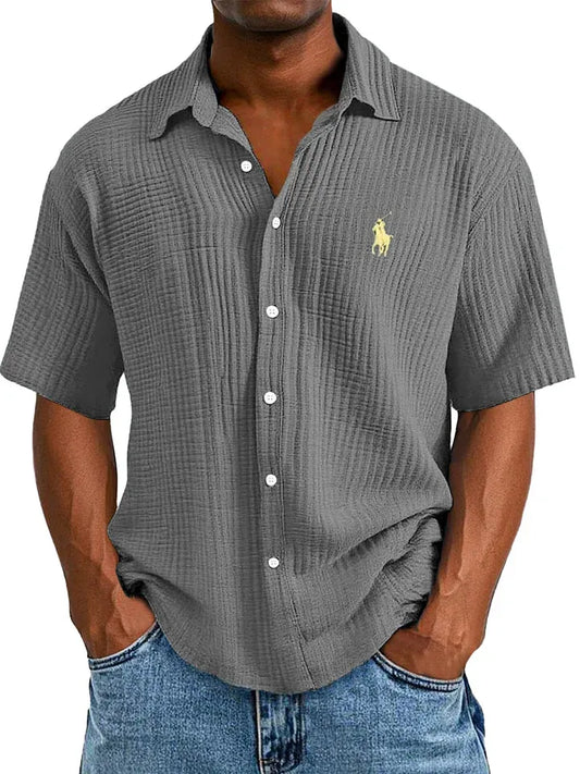 UrbanLoom – Relaxed Textured Button Half Sleeved Shirt – Gray / S