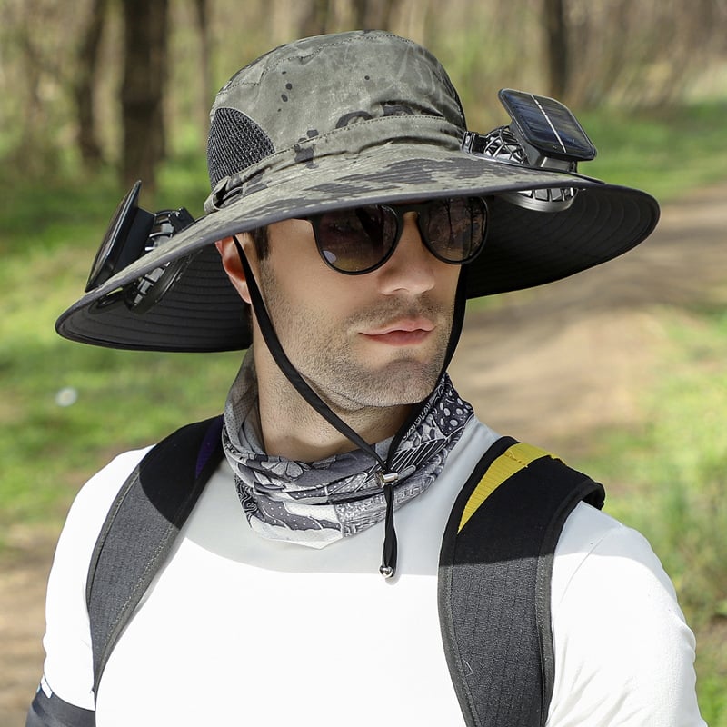 ChillCap Pro – Solar Fan Hat – Green Pattern / Double fan / Unisex Adjustable 22"-25"