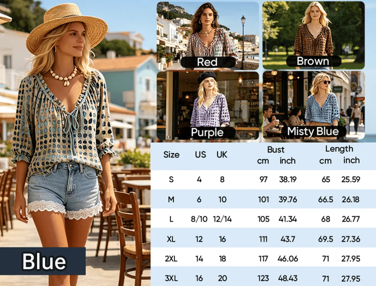 ModaDots – Lace Up Casual Blouse – Blue / S
