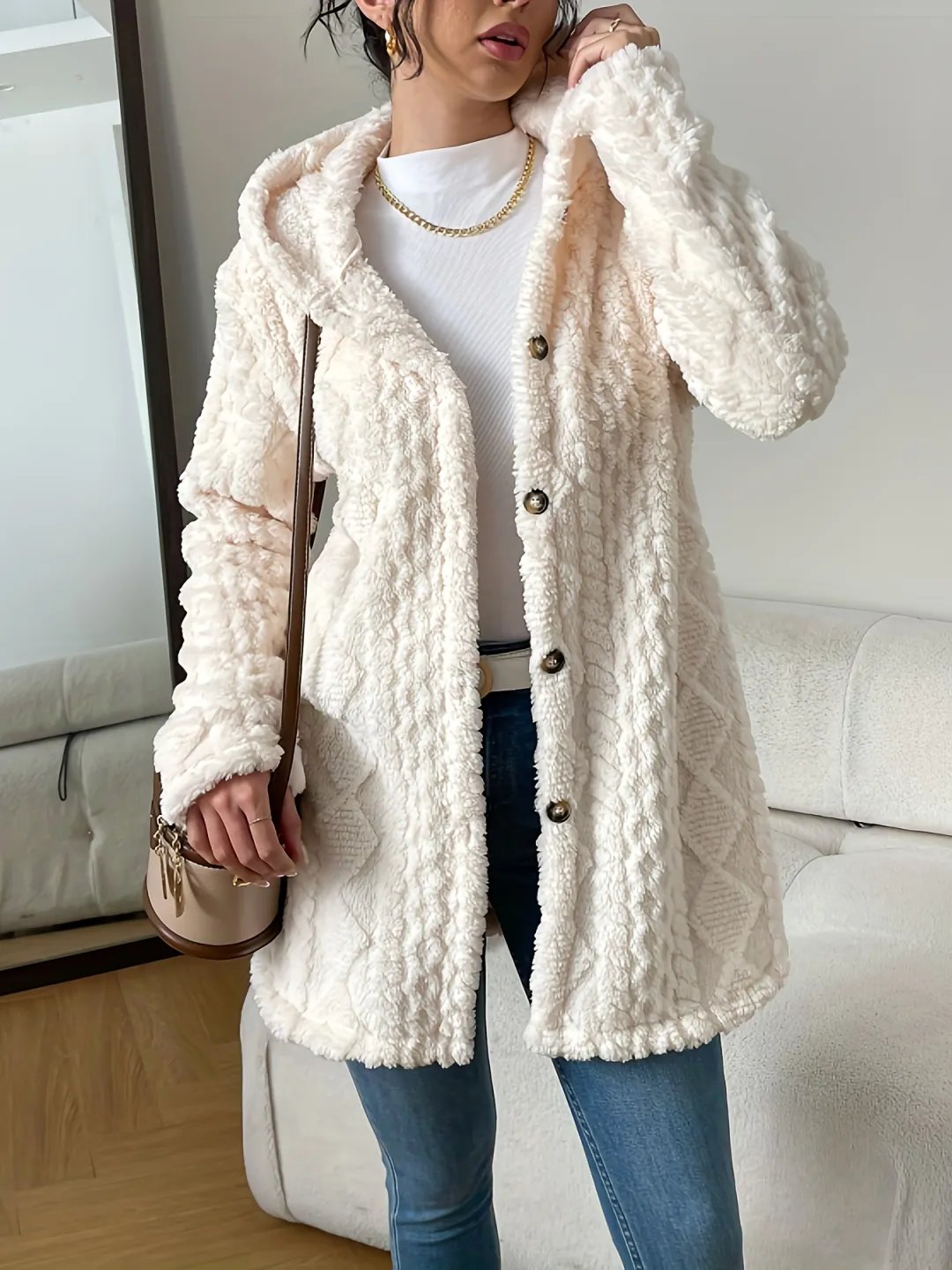 CloudSilk – Effortless Chic Hooded Dress – Beige / S（US 4）
