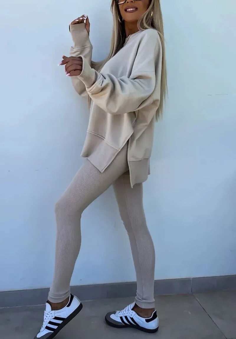 SoftEase – Comfy Slit Sweatshirt Two-Piece Set – image 2
