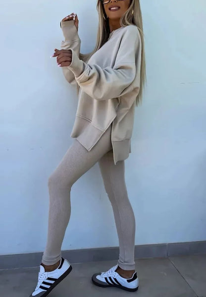 SoftEase – Comfy Slit Sweatshirt Two-Piece Set – image 2