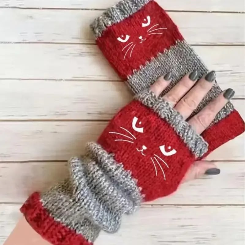 SnugglePaws – Stylish Fingerless Cat Gloves – Red