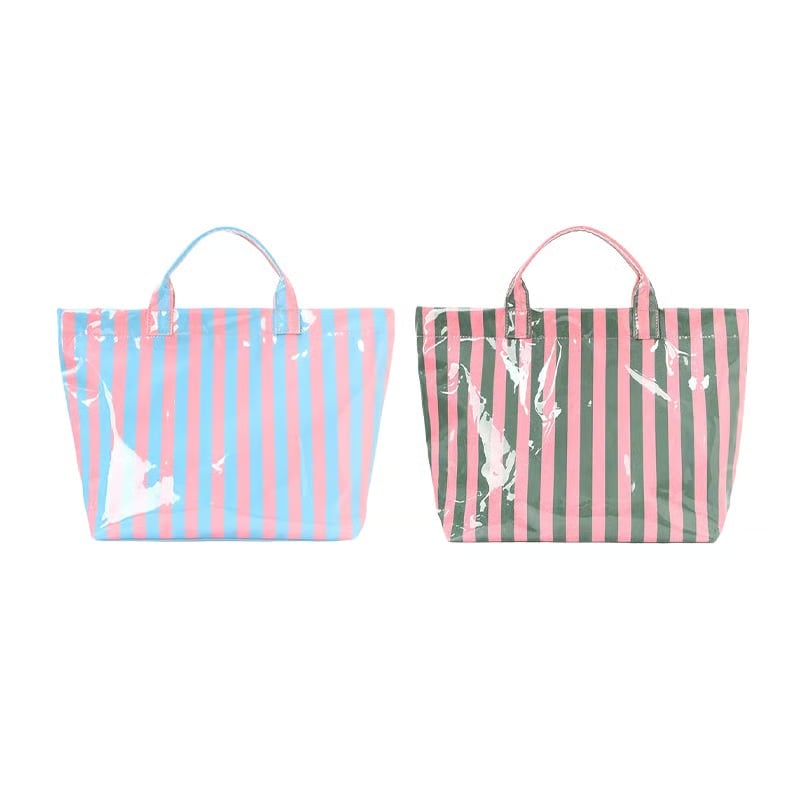 CarryWave – Durable Canvas Striped Tote Bag – Blue and pink+Green and pink