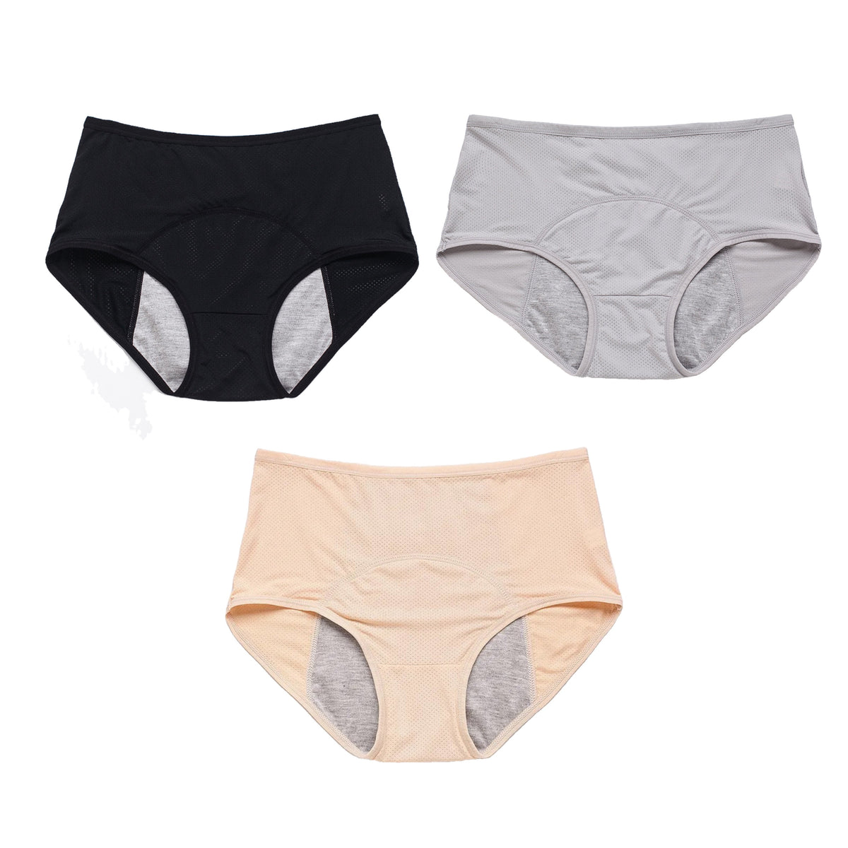 PureWear – Leak Proof High Waist Period Panties – Black+Skin+Grey / L(UK4-8)(88-120lbs)