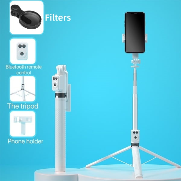 BrightCapture – Selfie Stick & Tripod Combo – White / No Fill Light+Filter