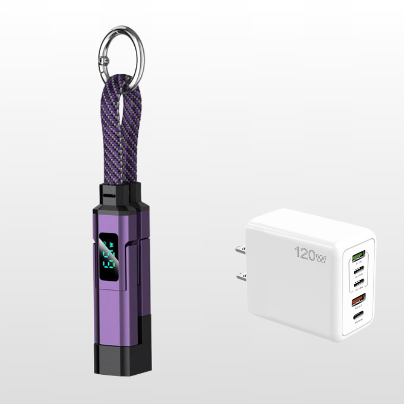 VoltFlex – Digital Display Fast Charge Cable – Purple / 1 Piece / 4-in-1 Charging Cable with Digital Display + Multi-Port Fast Charger