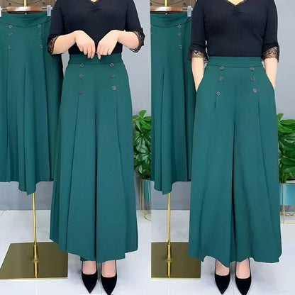 BelleFlow – Flattering Wide Leg Comfort Trousers – Green / XS