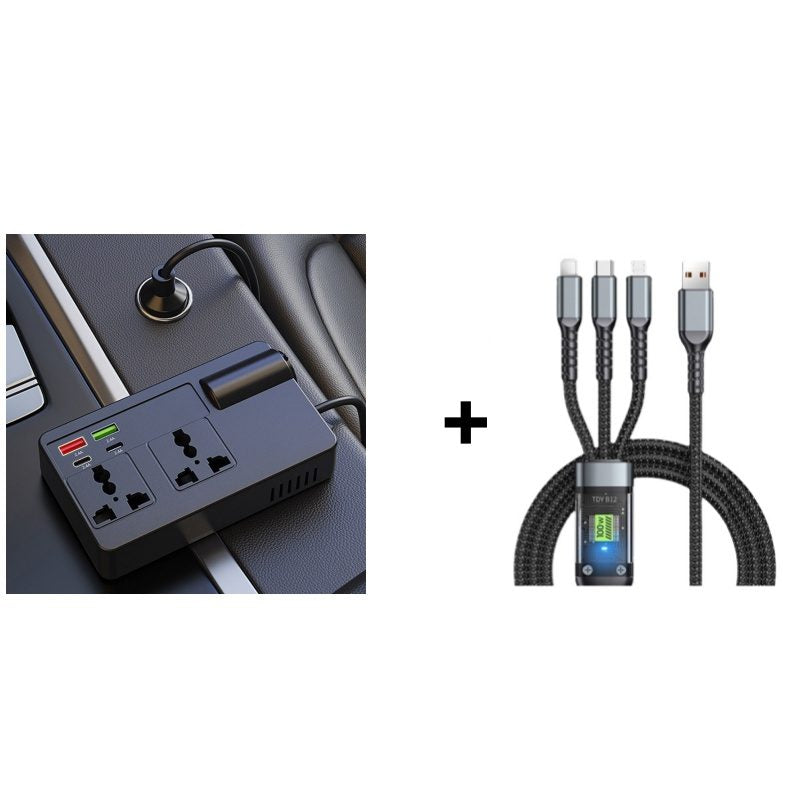 CarvaVolt - Digital Display Power Inverter – Black ( Without Voltage Display) / With Fast Charging Cable / Buy 1