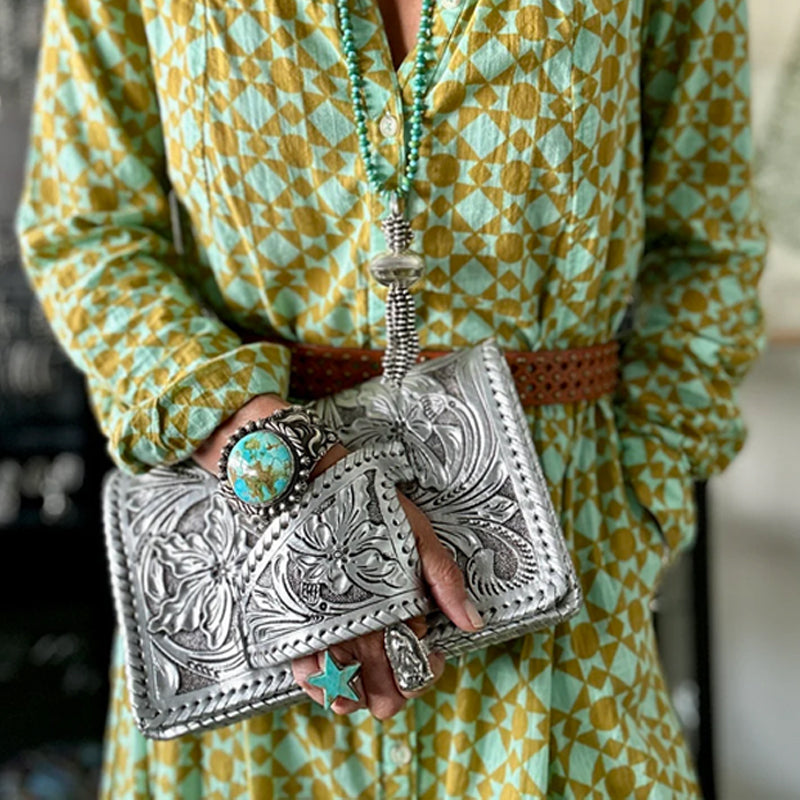 LuxeBlossom – Silver Flower Dance Western Style Clutch – image 3