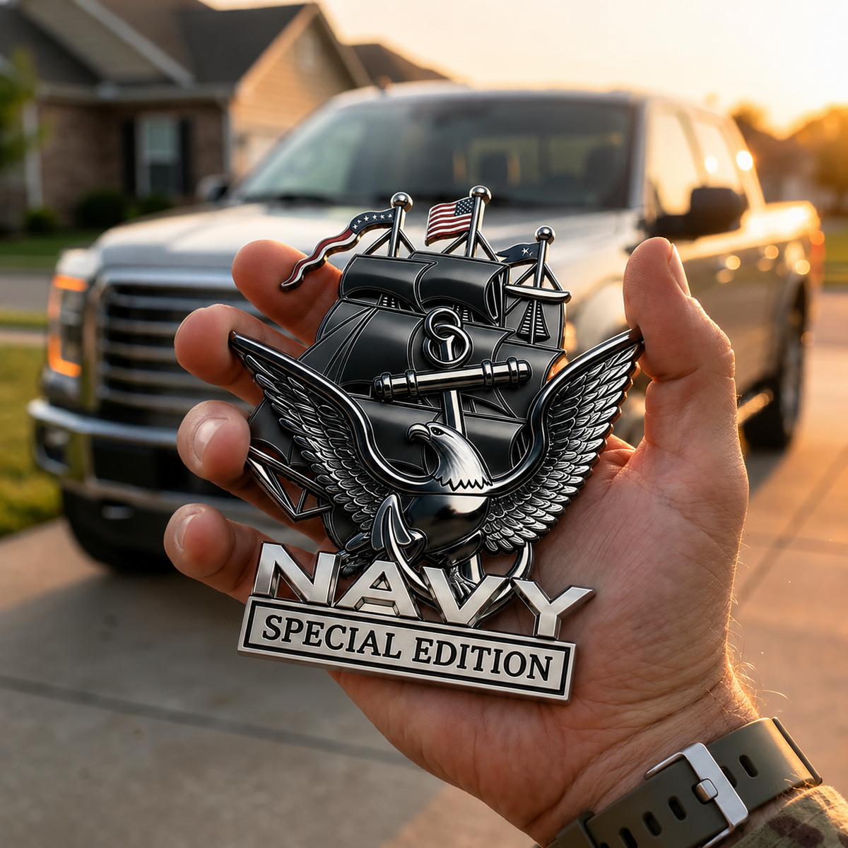 NavyHonor – Navy Veteran Metal Auto Emblem – Tactical Black