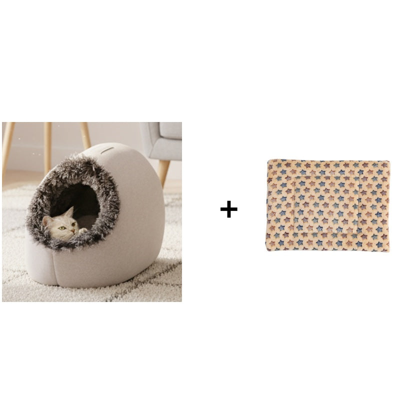 CozyPaws – Warm Retreat Pet Bed – Gray+Cat bedding pad / M (0-11lb/0-5kg) / Buy 1