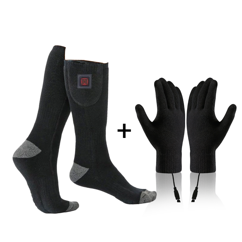Adjustable Heating Socks with Long Battery Life – Black / Adjust temperature (1 pair) / Heating Socks + Heated Gloves (Touch Screen Friendly)