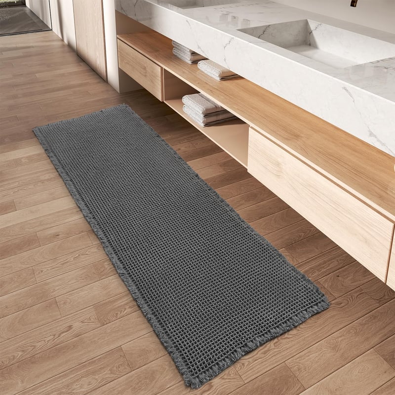 CozyStride – Upgraded Waffle Runner Rug – Dark Grey / 2' × 6' – Suitable for hallways or alongside a bed Same as the video