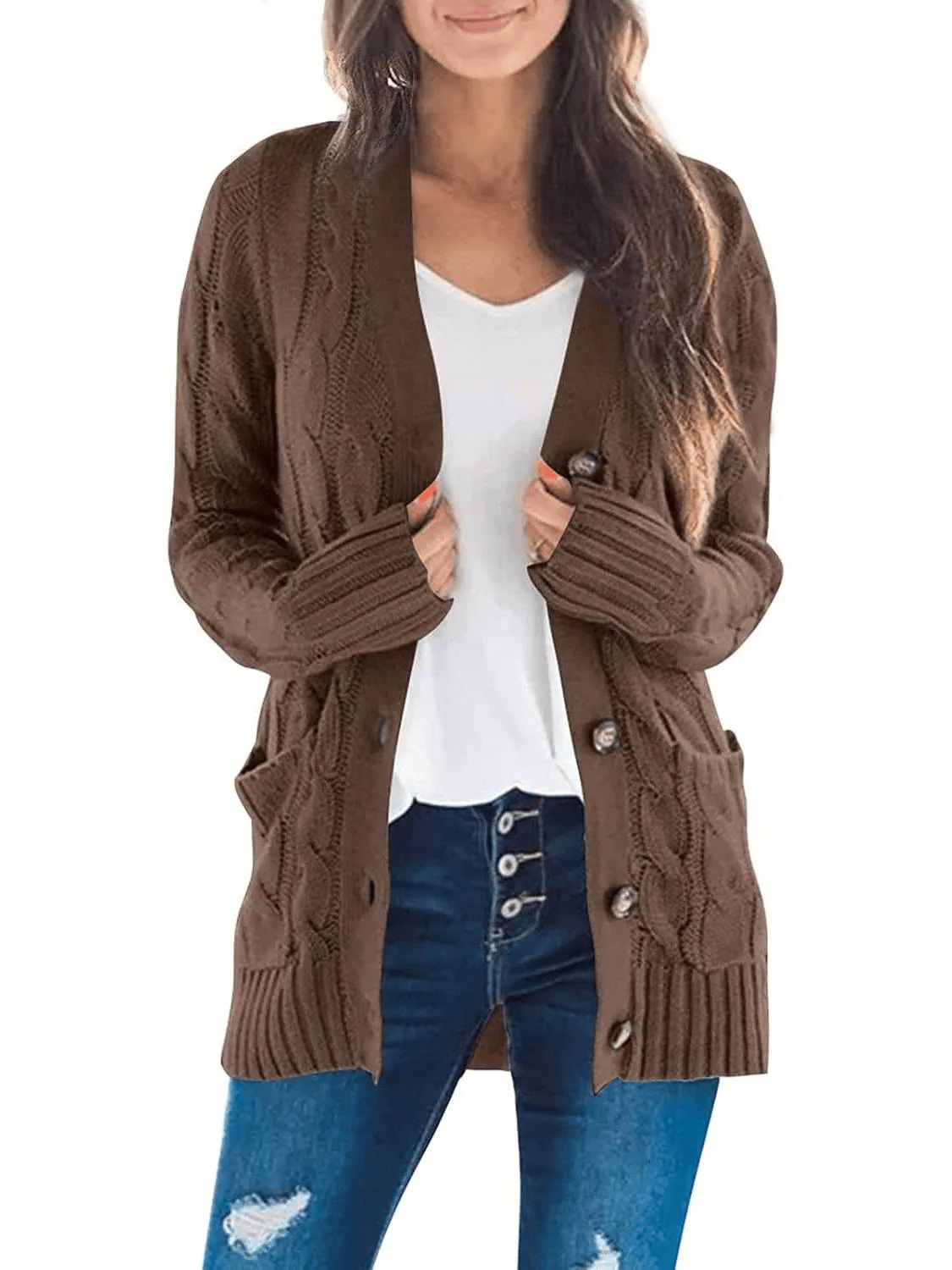 AutumnGrace - Classic Cardigan – Coffee / S